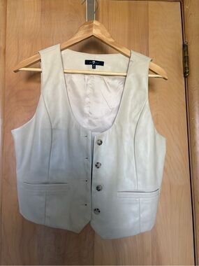 7 For All Mankind Leather Like Button-Front Vest in Light Beige